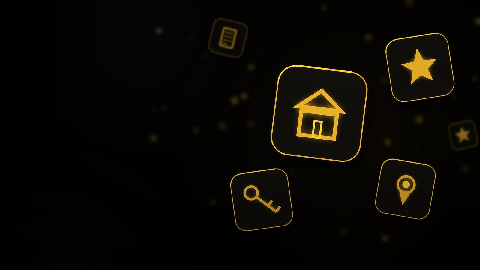 Globex Real Estate — black and gold icons of home, star, key and location