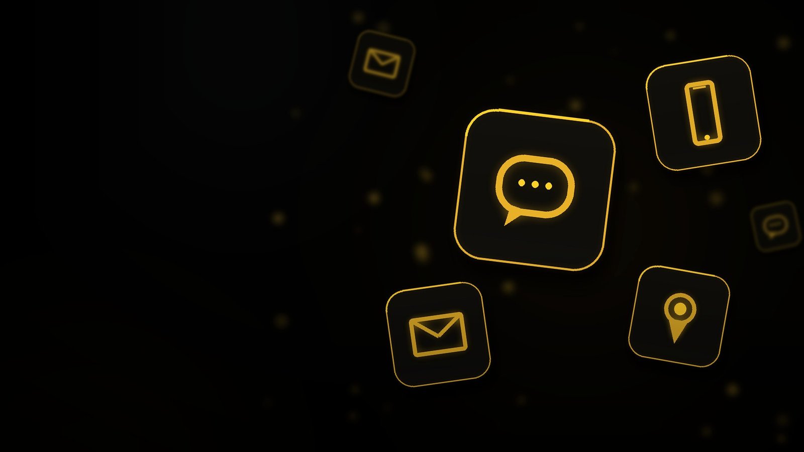 Contact Globex — black and gold icons of chat, phone, mail and location
